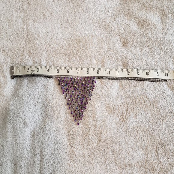 BEAUTIFUL!! Mesh Collar Cascade Purple Rhinestones Gunmetal Reversable Necklace - Picture 9 of 9